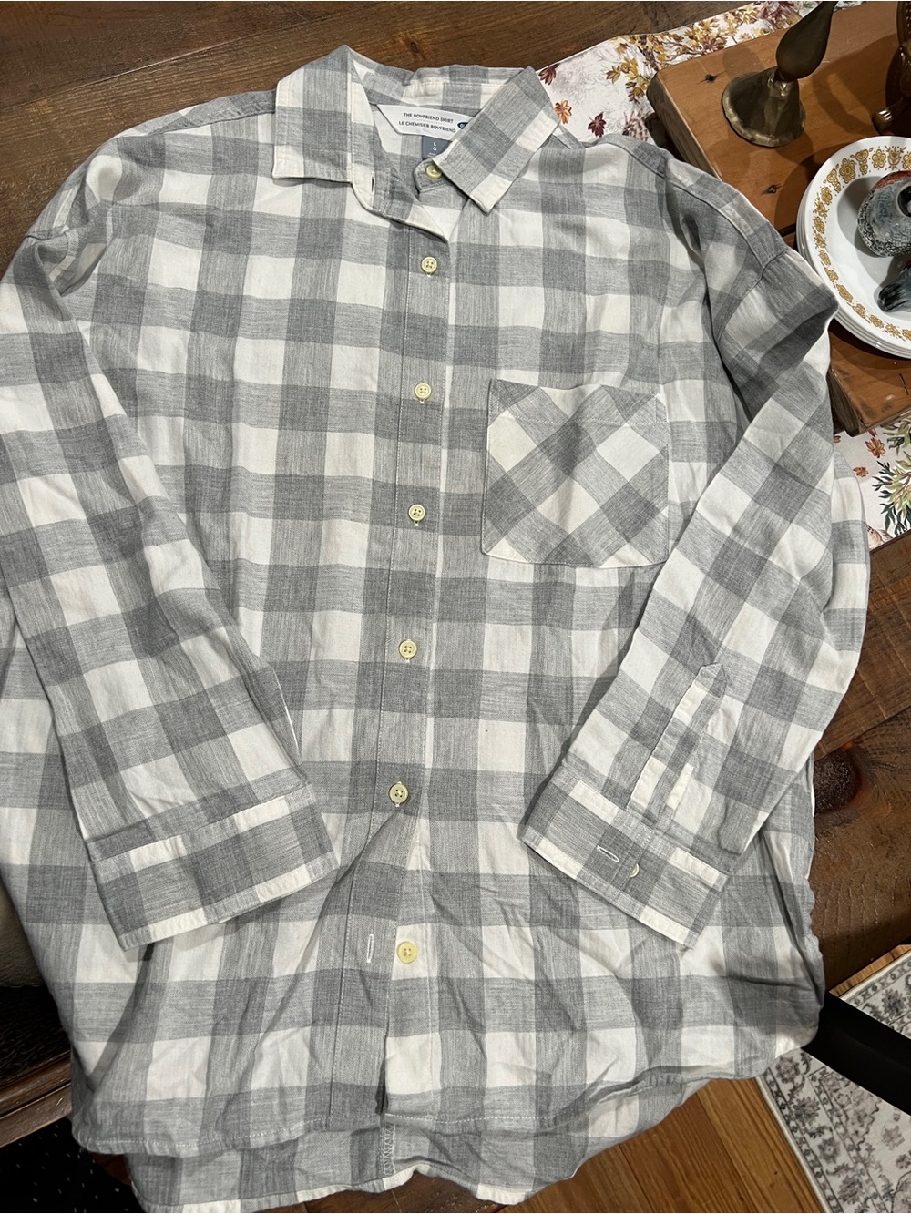 Old Navy Gray Plaid Long-Sleeve women’s Shirt- NWOT Never worn